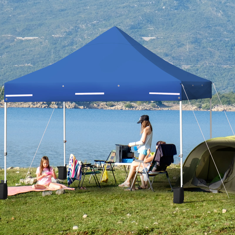 Topbuy Patiojoy 10x10ft Pop Up Tent 4 Height Adjustment Folding Tent With Awning Blue